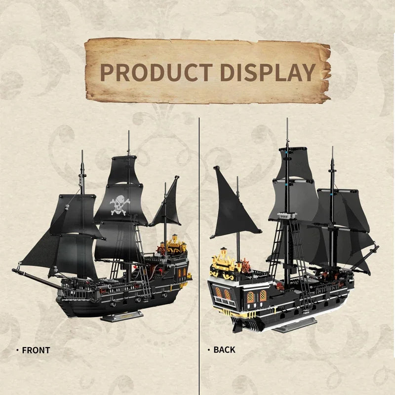 Black Pirate Ship Building Blocks Skeleton Ghost Boat Model Assembly Bricks Toys Desktop Decoration Kid Birthday Boy Adult Gifts