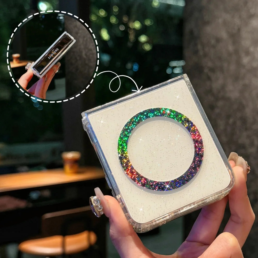Transparent Glitter Magnetic Phone Cover For Samsung Z Flip7 5 Wireless Charge Cases For Galaxy Z Flip 6 flip4 zflip3 Bling Case