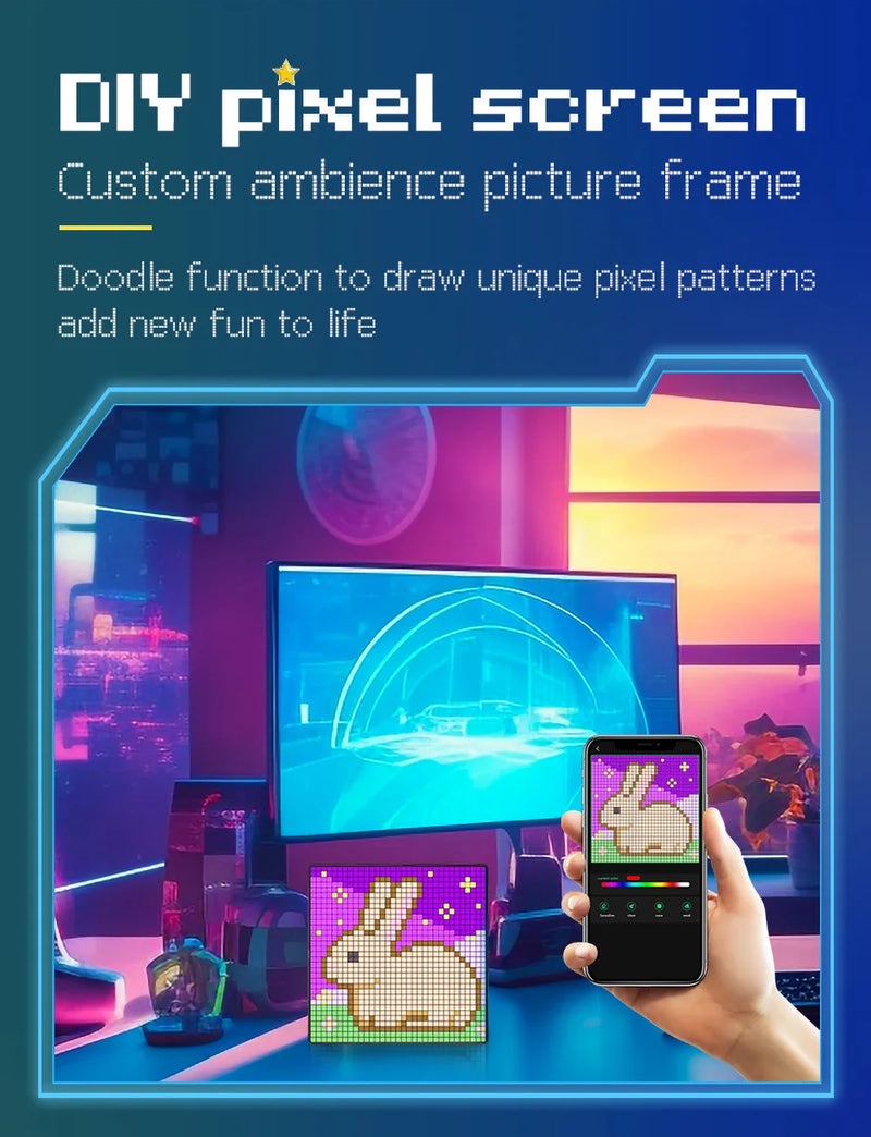 64X64 Smart LED Pixel Display RGB DIY Programmable Pixel APP Control Art Display Creative Animations For Gaming Room Decor