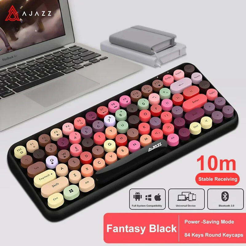 Ajazz 308I Wireless Keyboard 84 Keys Round Keycap Bluetooth Keyboard Portable 2.4GHz Numeric Keypad for Tablet Laptop Android