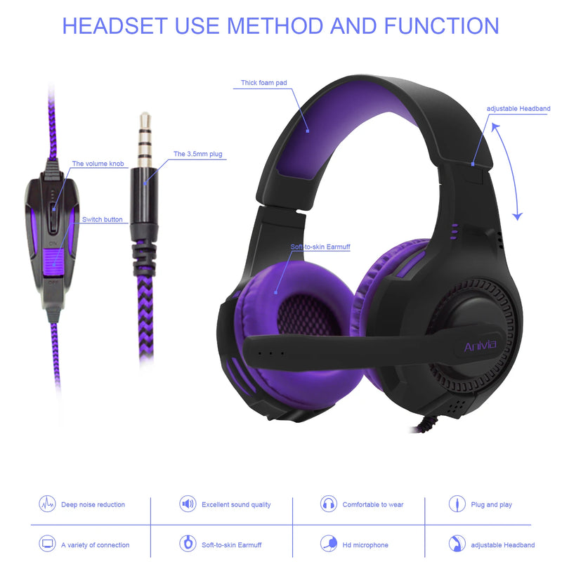 Wired Gaming Headset with Mic Noise Isolating Over-Ear, PC/PS4/PS5/Xbox Compatible, Volume Control, 3.5mm Audio Jack
