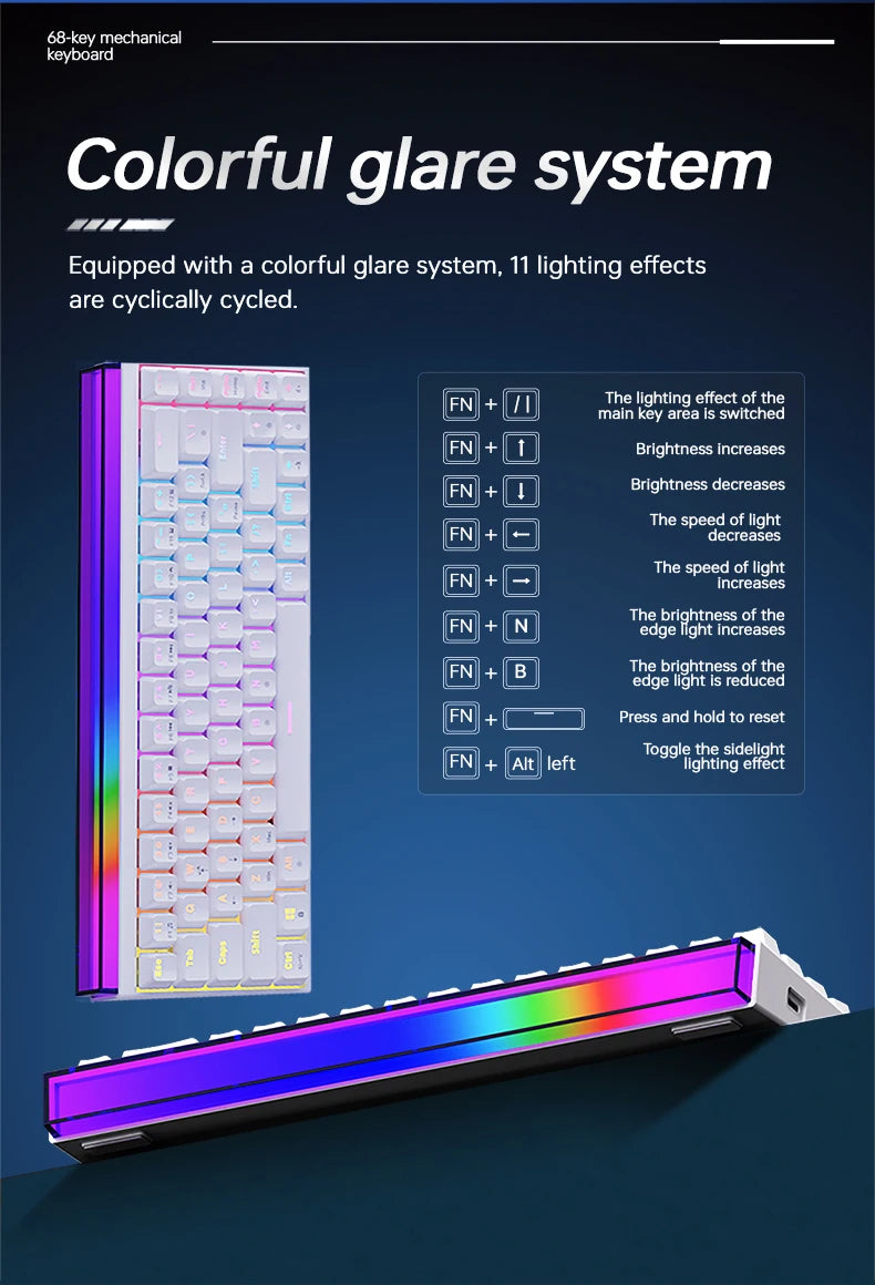 Ajazz NK68 Mechanical Gaming Keyboard full keys Hot-swappable LED strip 68 keycaps wired connection red switches