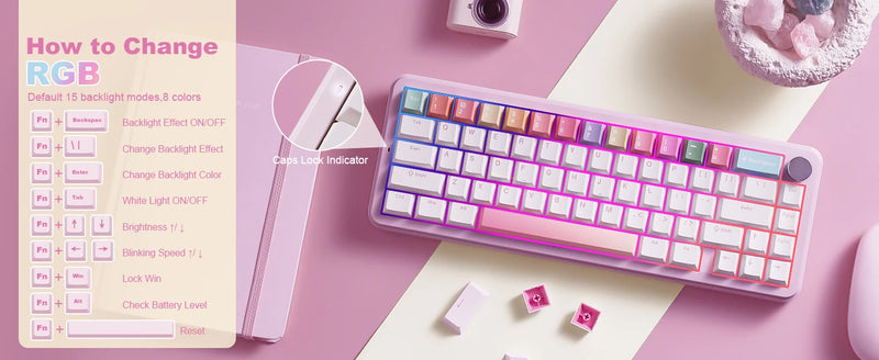 YUNZII B68 Wireless Mechanical Gaming Keyboard, Tri-Mode Hot Swappable Cute Gasket Mounted Creamy Keyboard for Win/Mac,