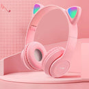 Wireless Headphones Cat Ear Bluetooth-Compatible Helmets Glow Light Over-Ear Headsets Cute Sports Headphones for Kids and Adult