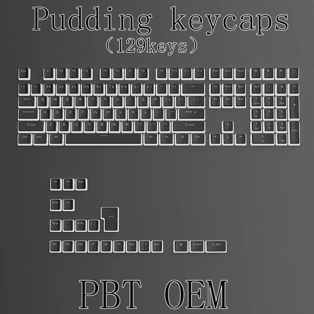 129Keys Keyboard Keycap OEM Profile PBT Material Key Cap for Mx Hot Swap Mechanical Keyboard Switch Transparent Pudding Keycaps