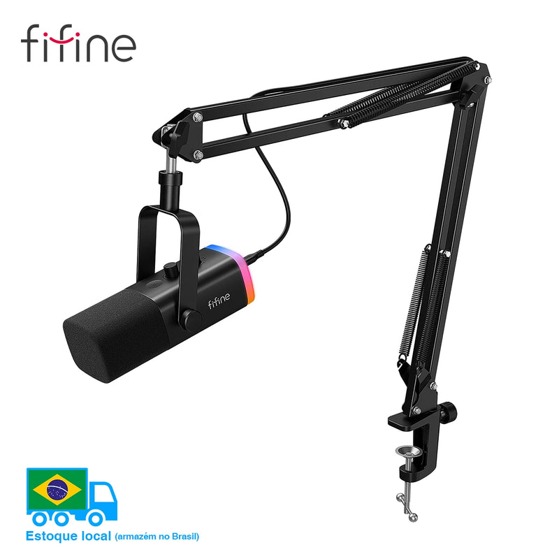 FIFINE Dynamic XLR Microphone Kit with Boom Arm for Mixer,Gaming USB Mic Set with RGB,Volume Control for PC PS5/4 AmpliGame AM8T
