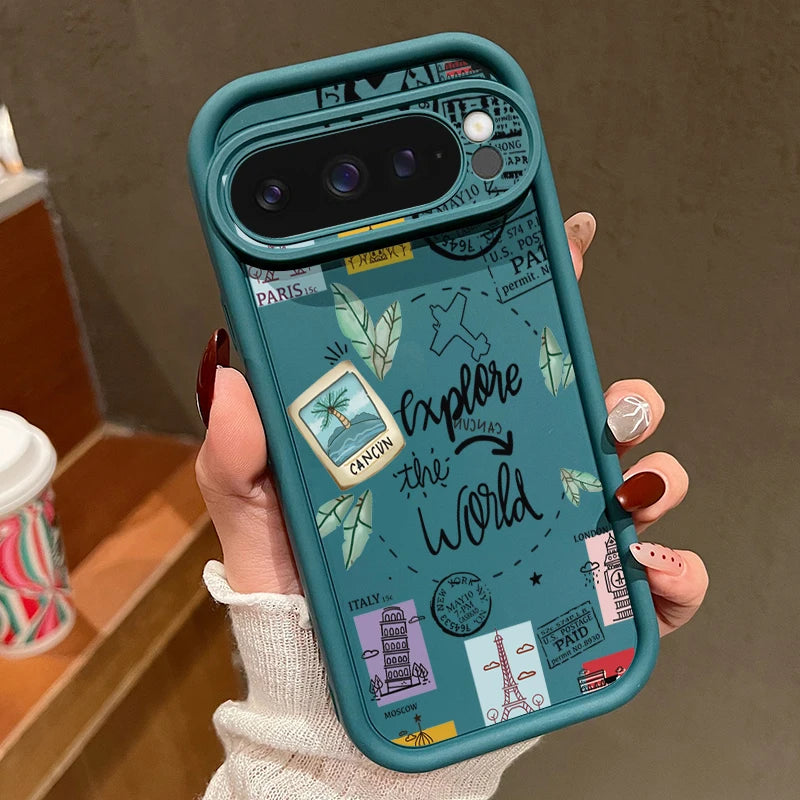 Travel Map Pattern TPU Case For Google Pixel 8 7 Pro Pixel 9 Pro XL Shockproof Soft Silicone Phone Cover For Google Pixel 7A 8A
