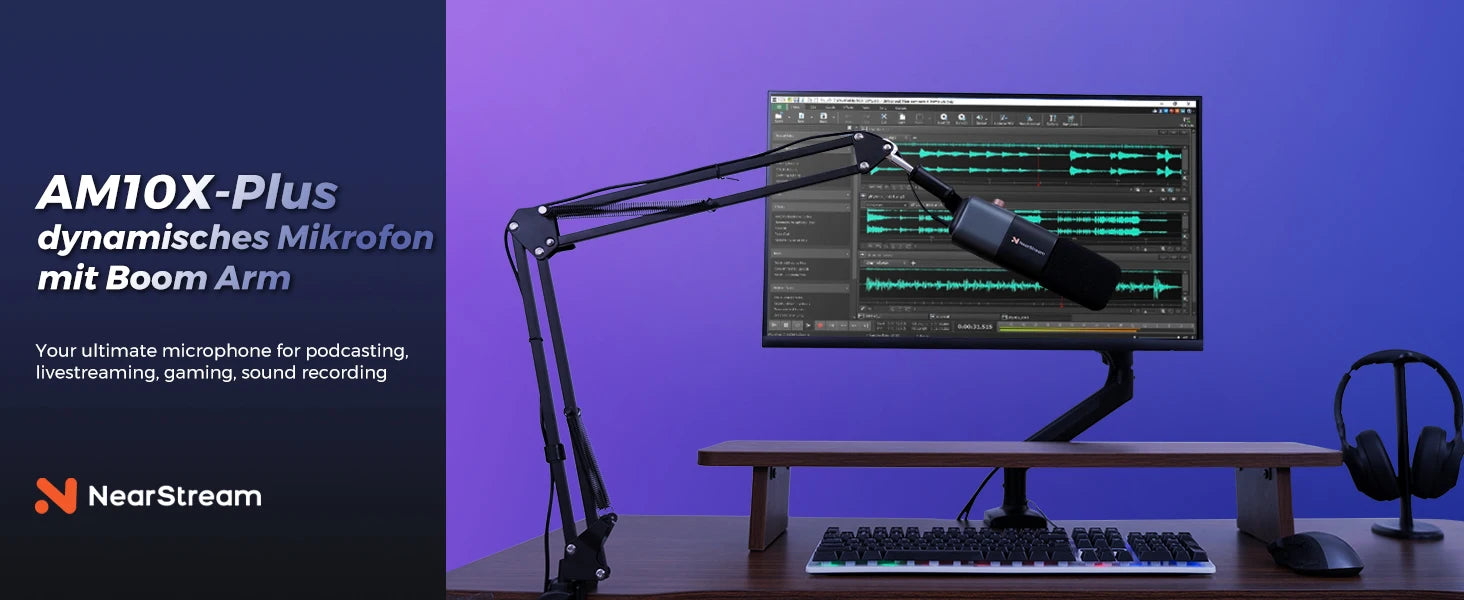 NearStream USB XLR Dynamic Microphone Boom Arm Professional pc Mic for Gaming Studio set Podcast Recording Streaming Microphone