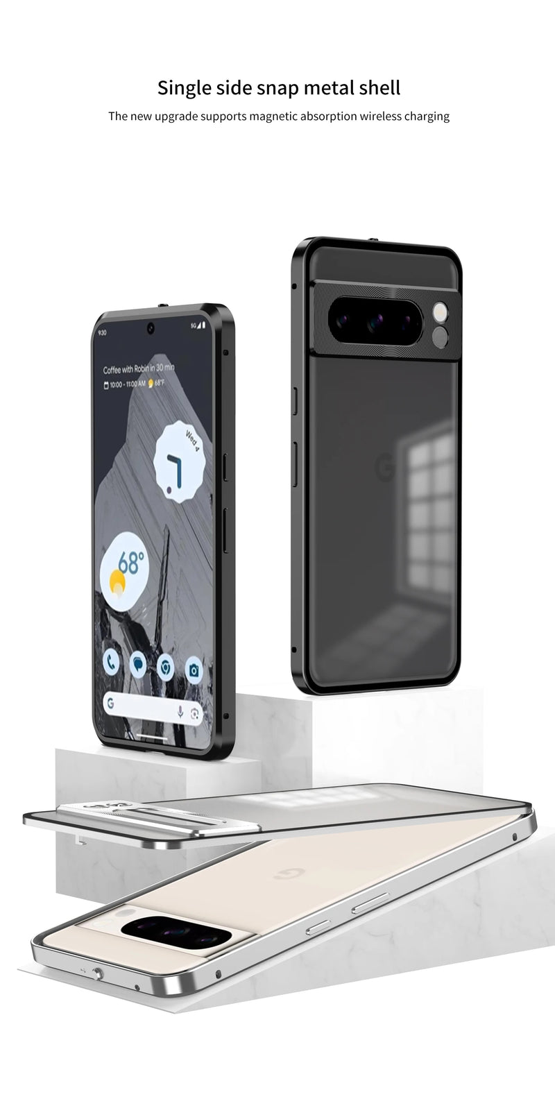 Aluminum Alloy Bumper Frame Magnet Closed Metal Matte Back Cover For Google Pixel 7 Pro 7A 8 Pro 8A Pixel 9 Pro XL Phone Cases