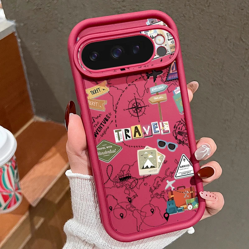 Travel Map Pattern TPU Case For Google Pixel 8 7 Pro Pixel 9 Pro XL Shockproof Soft Silicone Phone Cover For Google Pixel 7A 8A