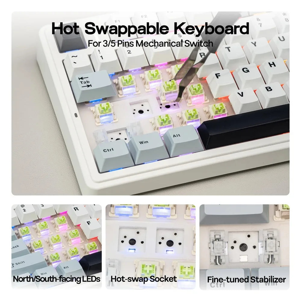 AULA F75 Wireless Mechanical Keyboard Hot Swappable,Pre-lubed Reaper Switches, 2.4GHz/Type-C/BT5.0, RGB Backlit Gaming Keyboards