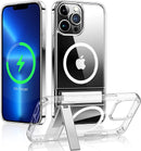 Clear Magnetic Phone Case for iPhone 16 15 14 Pro Max 13 12 11 Mini with Kickstand for MagSafe Wireless Charging Back Cover
