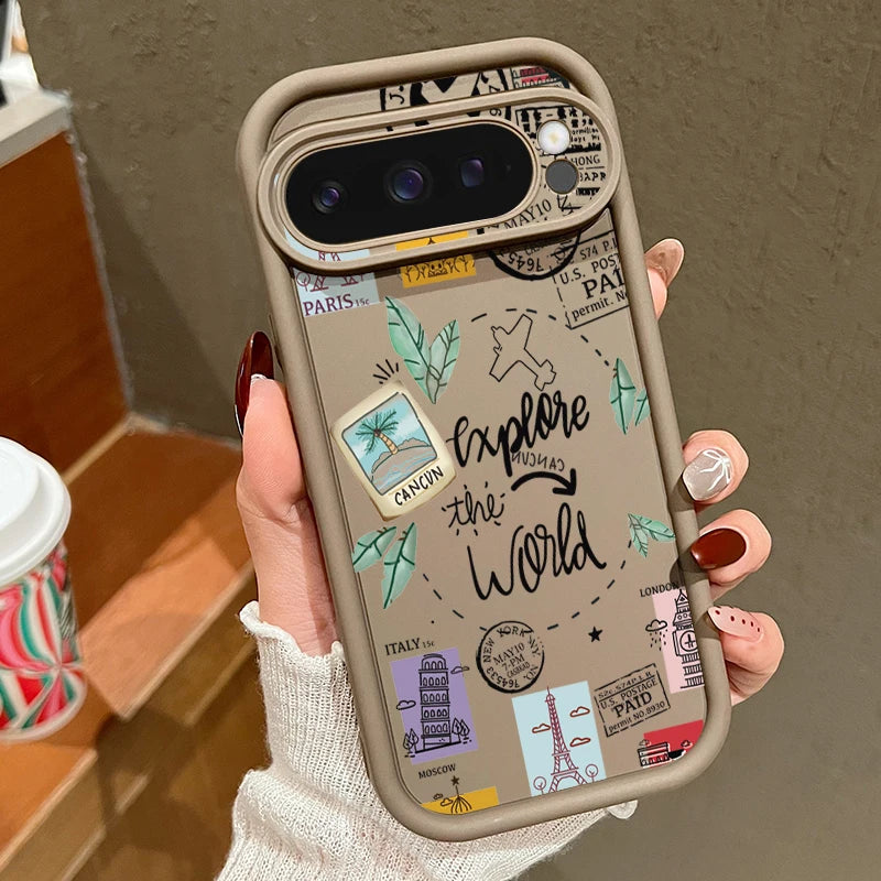 Travel Map Pattern TPU Case For Google Pixel 8 7 Pro Pixel 9 Pro XL Shockproof Soft Silicone Phone Cover For Google Pixel 7A 8A