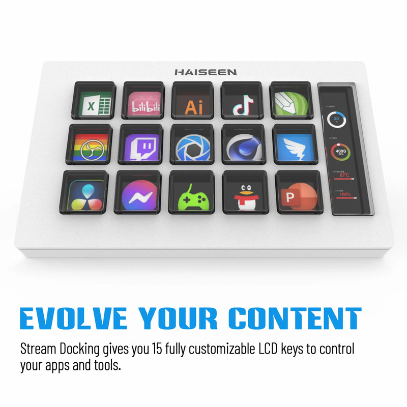 Visual Stream HAISEEN Dock Keyboard LCD Button 15Keys Live Content Creation Controller Customizable Windows/MacOS/Android/iOS