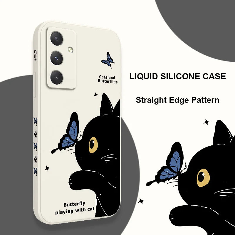 Cat Butterfly Phone Case For Samsung Galaxy A55 A35 A25 A15 A16 A06 A05 A05S A54 A34 A24 A14 A04 A04S A04E 4G 5G Cover