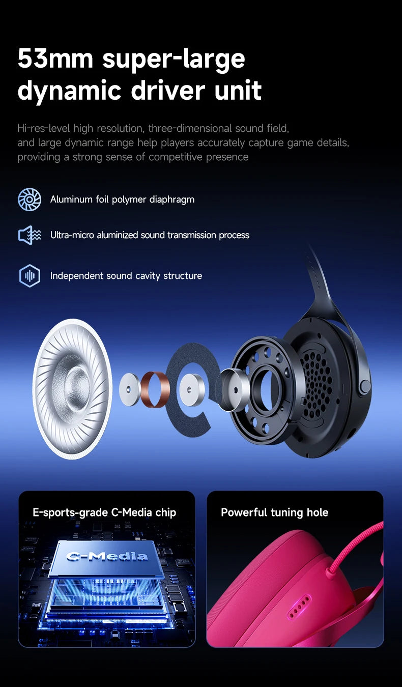 MCHOSE X9 Wireless Headworn Game 7.1 Headset Bluetooth 2.4G Three Mode 53mm Aluminum Foil Polymer Diaphragm eSports Gift Headset