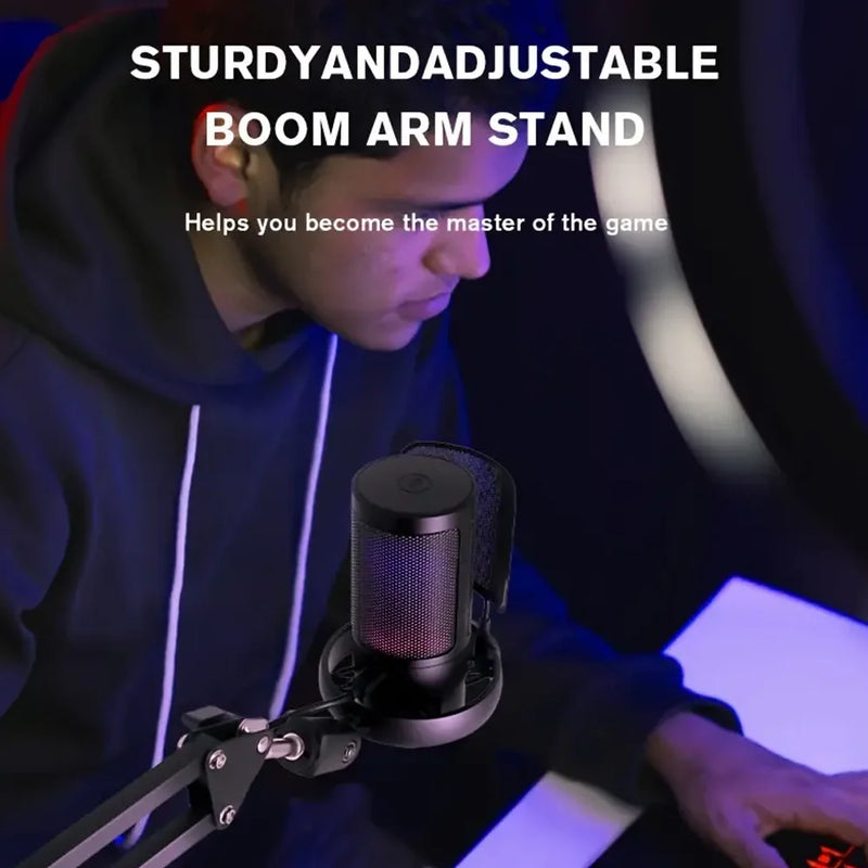 USB Condenser Microphone RGB Esports Game Call Recording Condenser Mic with Metal Boom Stand Desktop Mic for Studio Recording