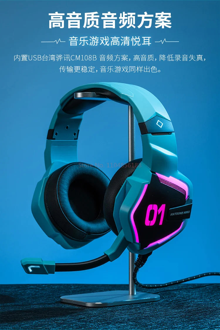 NEW Moeyu Hatsune Miku Esports Heart Series Anime Esports Headset Mechanic Surround Sound Wired Headset Christmas Gift