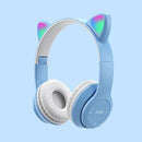 Wireless Headphones Cat Ear Bluetooth-Compatible Helmets Glow Light Over-Ear Headsets Cute Sports Headphones for Kids and Adult
