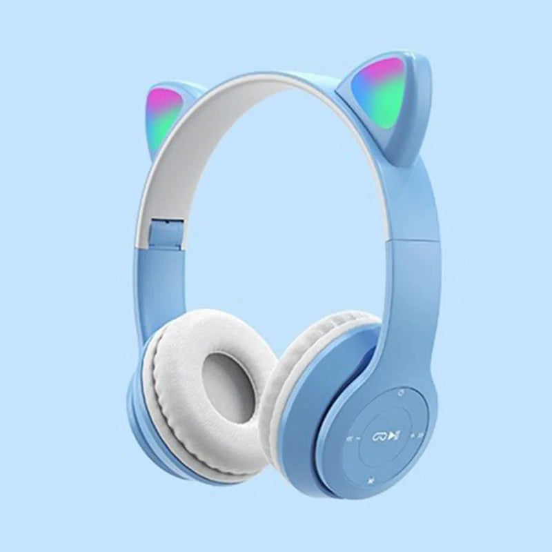 Wireless Headphones Cat Ear Bluetooth-Compatible Helmets Glow Light Over-Ear Headsets Cute Sports Headphones for Kids and Adult