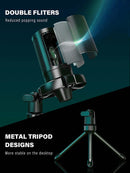 AmpliGame by FIFINE RGB USB Gaming Microphone with Light-touch Mute,Condenser Mic with Tripod for PC,PS4/5,Laptop Streaming-A2