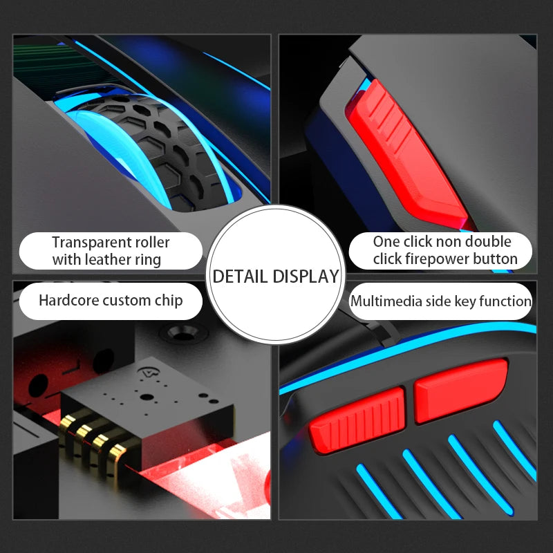 K-Snake Q6 Wired USB Gaming Mouse Desktop PC/Notebook Home Office Glow 8 Button Mouse 7200DPI Macro Programming