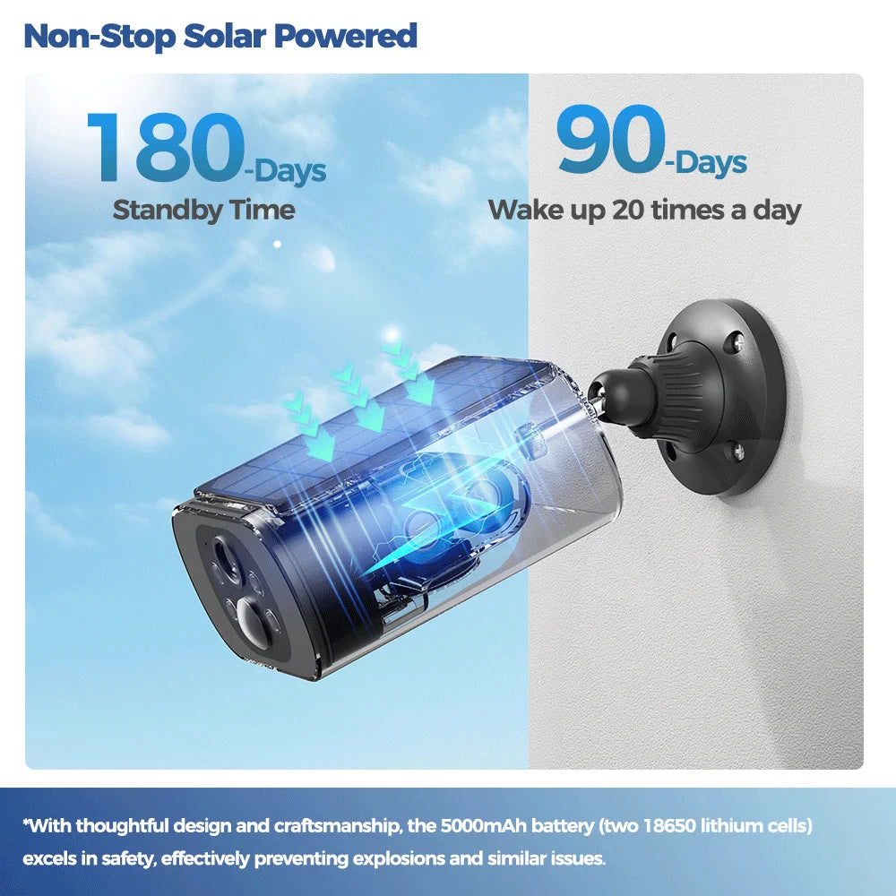Solar Camera WIFI Outdoor Wireless Security Cam 2.5K Ultra Standby Time PIR Smart Light Color Night Vision AI Detect Battery Cam