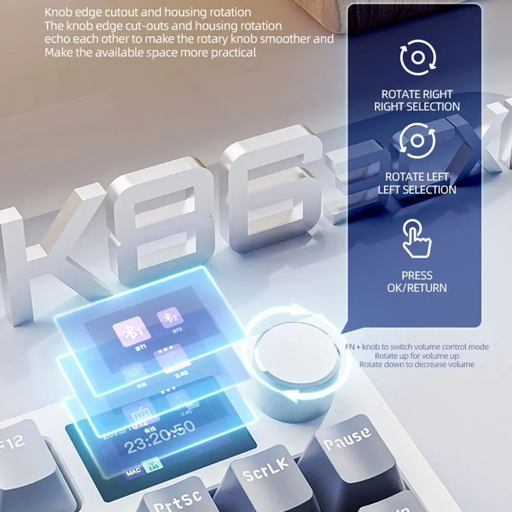 Attack Shark K86 Tri-Mode Wireless Mechanical Keyboard | RGB, Hot-Swappable, Metal Knob, TFT Display & Macro Support
