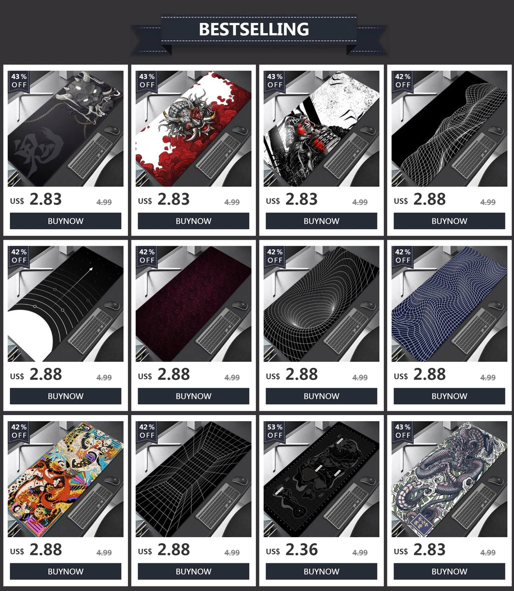 Japanese Anime Black Oni Mouse Pad Gamer Desk Mat 900x400 Non-Slip Rubber Large Playmat for Office Gaming Accessories for Gamer