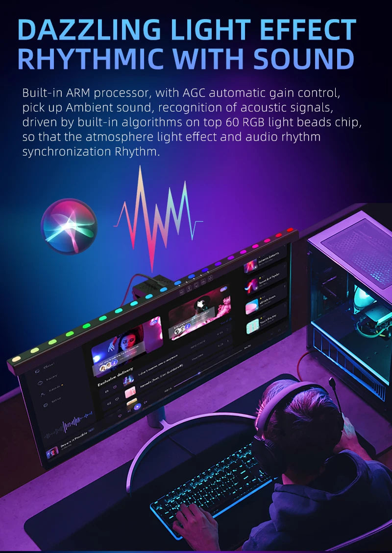 33-60cm Monitor Light Bar PC RGB Background Lighting Eye Protection Dimming Reading/Gaming/Work Lamp Timed Night Light