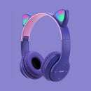 Wireless Headphones Cat Ear Bluetooth-Compatible Helmets Glow Light Over-Ear Headsets Cute Sports Headphones for Kids and Adult
