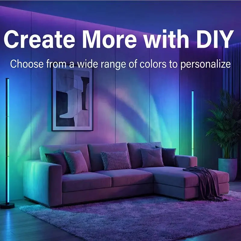 High Brightness LED Vertical Corner Floor Lamp, Dual APP & Remote Control, Music Sync Color Changing Mood Light for Home Decoration