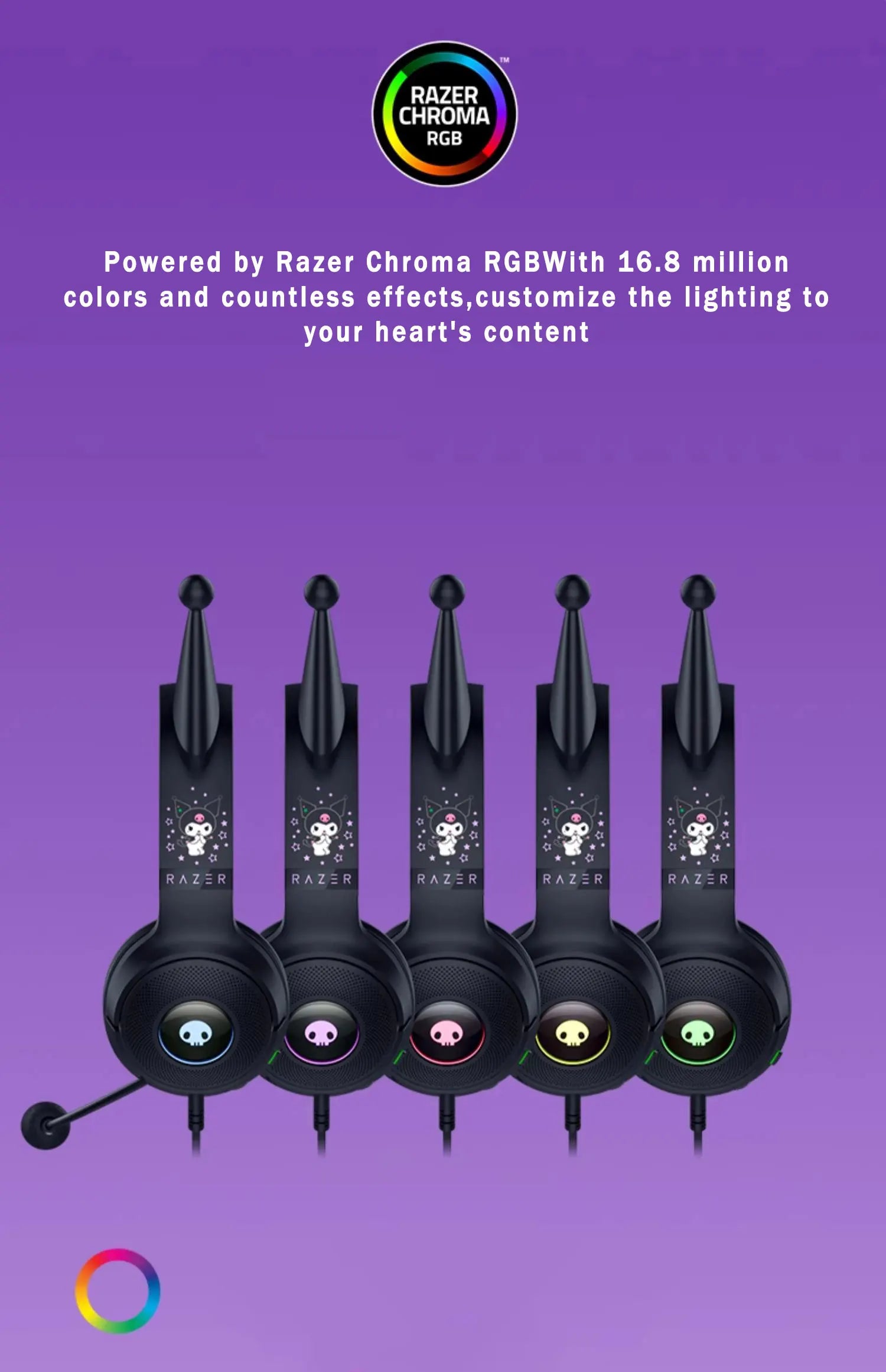 Razer Sanrio Kuromi Edition Kraken V3 X Wired USB Headset with HyperClear Cardioid Microphone and TriForce 40mm Drivers