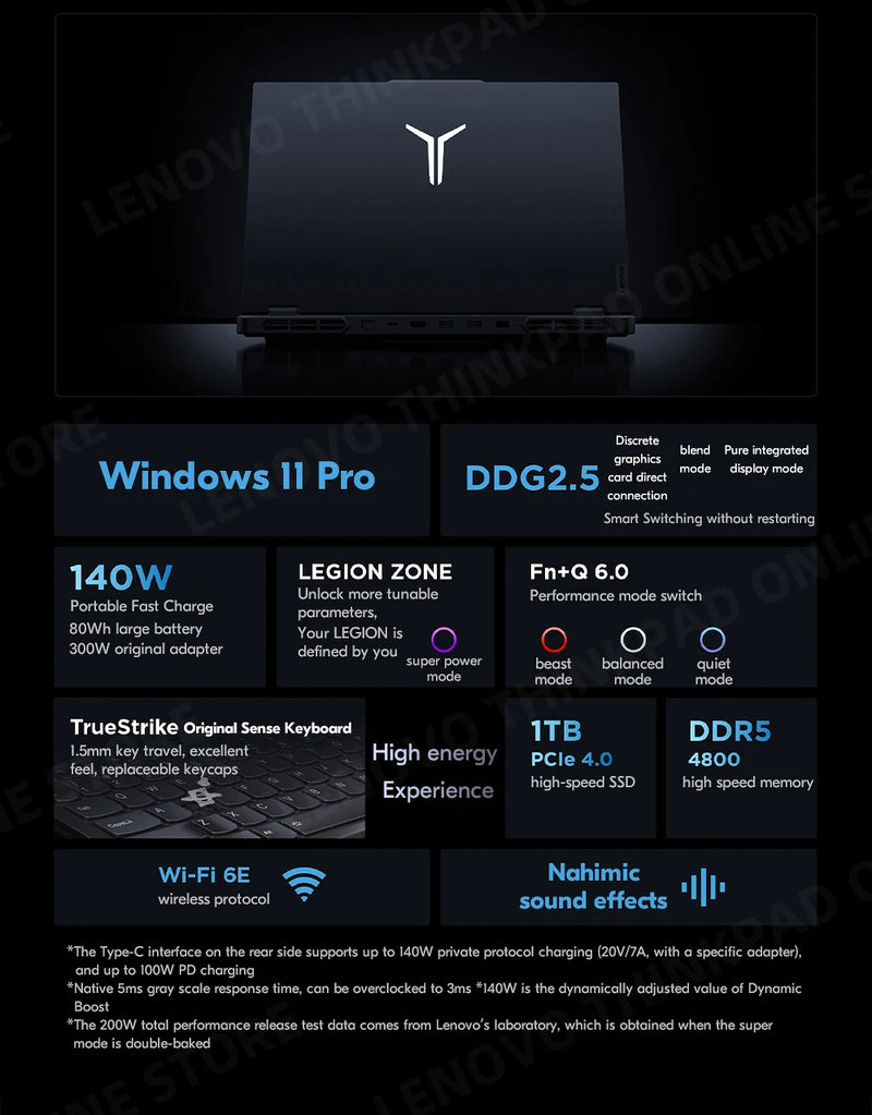 New Lenovo Legion Y9000P Gaming Laptop 13th Intel i9-13900HX/i5-13500HX /32G/1T SSD/NVIDIA RTX 4090/4080 240Hz 16inch Notebook