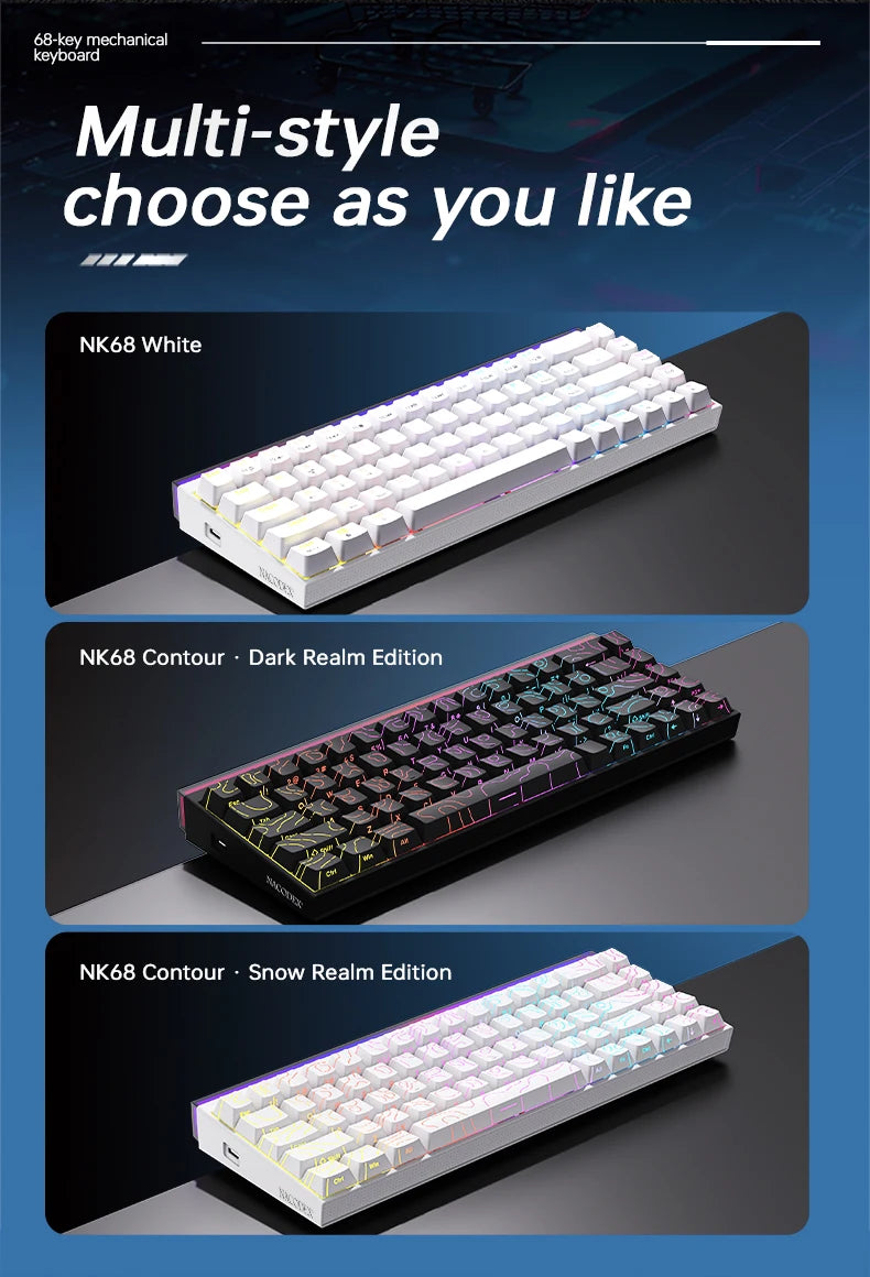 Ajazz NK68 Mechanical Gaming Keyboard full keys Hot-swappable LED strip 68 keycaps wired connection red switches