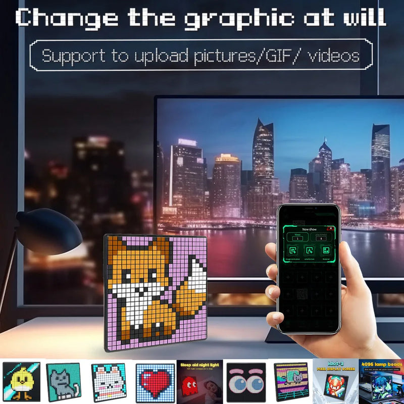 64X64 Smart LED Pixel Display RGB DIY Programmable Pixel APP Control Art Display Creative Animations For Gaming Room Decor