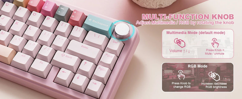 YUNZII B68 Wireless Mechanical Gaming Keyboard, Tri-Mode Hot Swappable Cute Gasket Mounted Creamy Keyboard for Win/Mac,