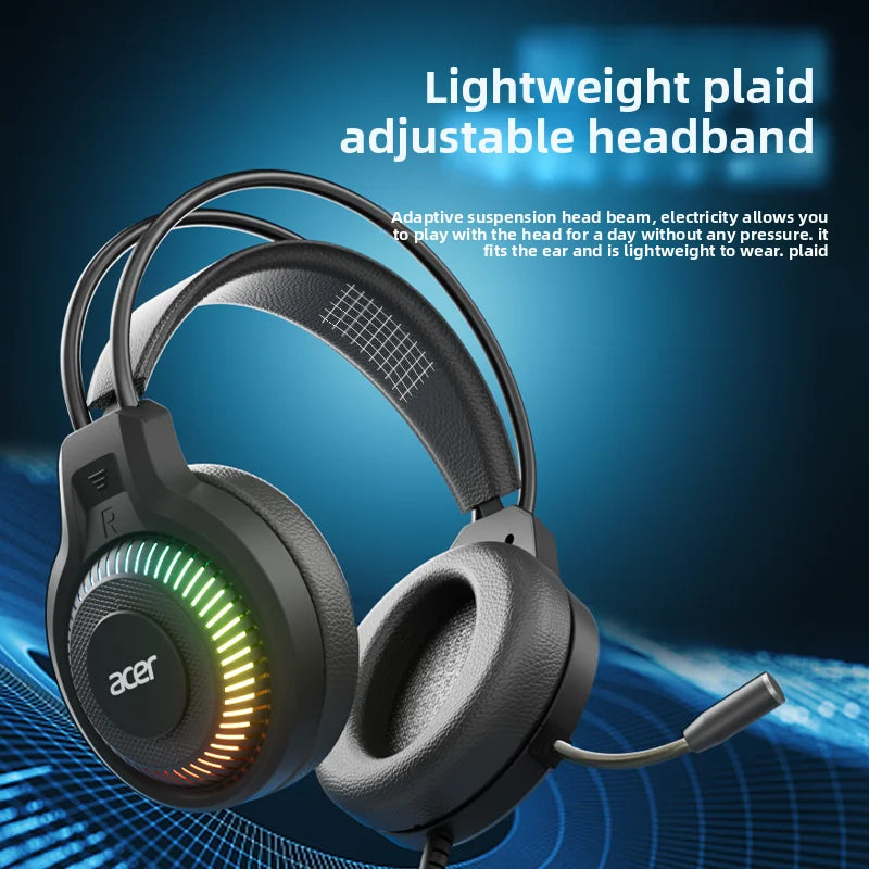 Acer OHW303 Headsets Gamer 7.1 Stereo Virtual Surround Bass Earphone Gaming Headphone with Mic LED Light for Computer PC Gamer