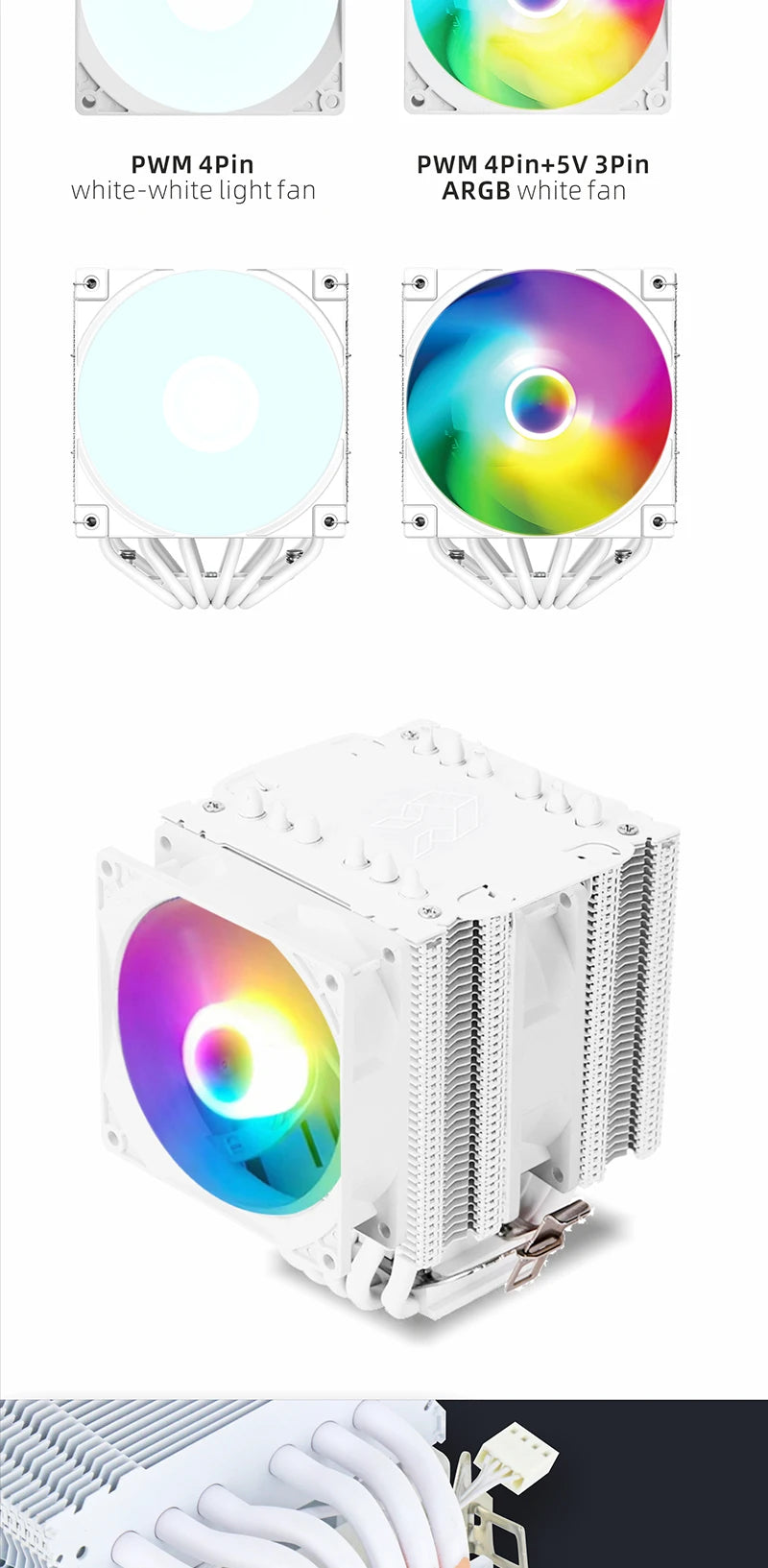 Z135 All White CPU Cooler With 6 HeatPipes Support 1700/1200/115x/AM4 Efficient 4Pin PWM ARGB Fan Quiet Ventilador Radiator