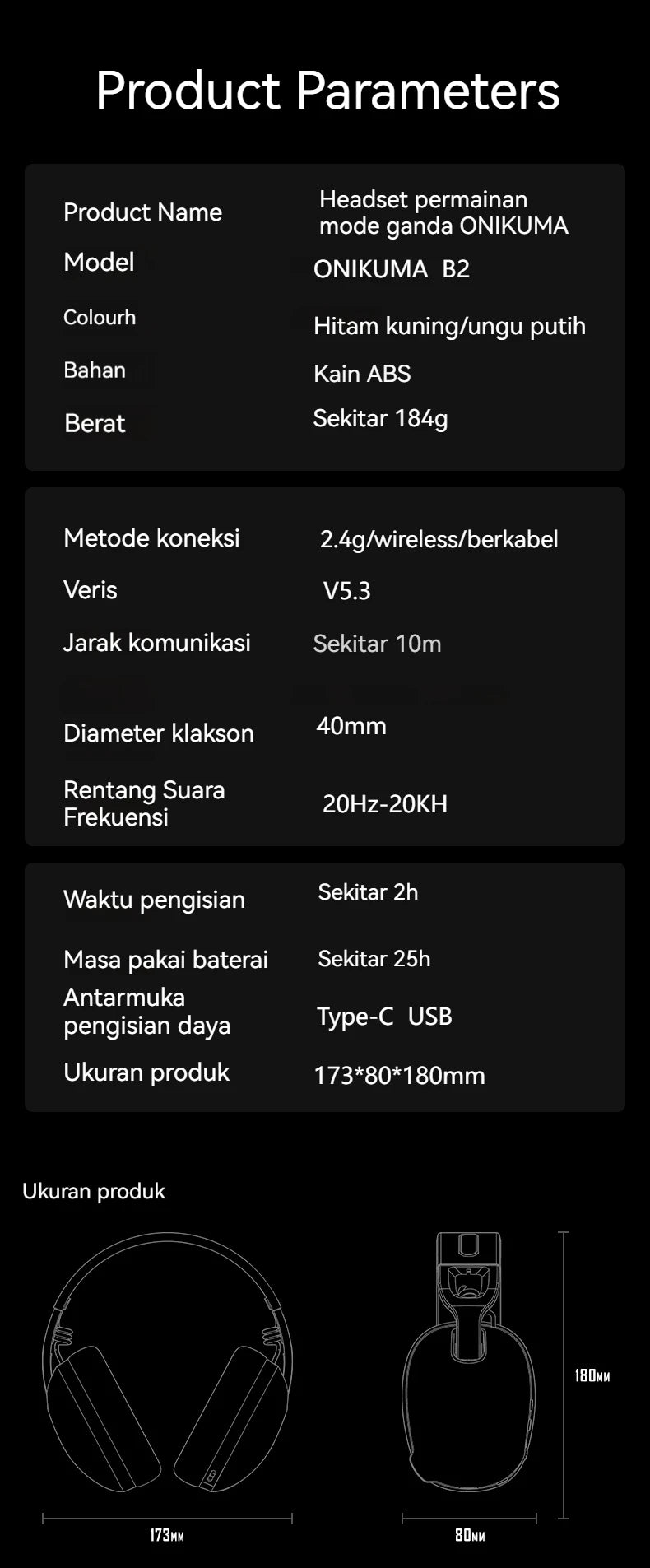 2025 New Onikuma  B2 Wireless Gaming Headset For PS5 PS4 PC 2.4GHz USB Game Headphones With Mic Ergonomic Design 5.3 Headphone