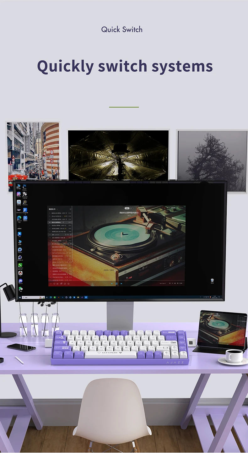 AJAZZ AK680 Gaming Mechanical Keyboard ABS Keycap 68 Keys Wired Wireless Bluetooth Keyboard Hot Swap Custom Gasket for Pc Laptop