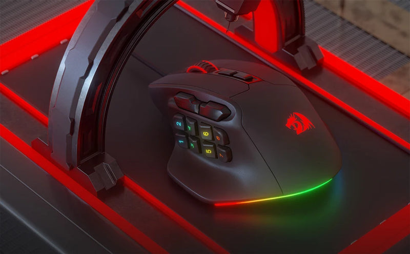 Redragon M811 Aatrox MMO Gaming Mouse, 15 Programmable Buttons Wired RGB Gamer Mouse w/ Ergonomic Natural Grip Build