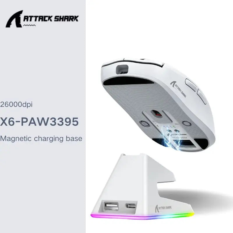 Attack Shark X6 PAW3395 the third mock examination Lightweight Bluetooth Mouse RGB Touch Magnetic Charging Stand DPI26000