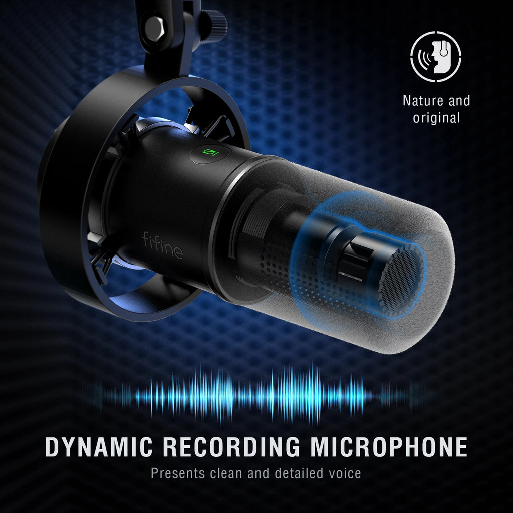 FIFINE Recording XLR Dynamic Microphone with Real-time Monitoring,USB Streaming Mic with Gain Knob/Touch-mute for PC,Mixer-K688