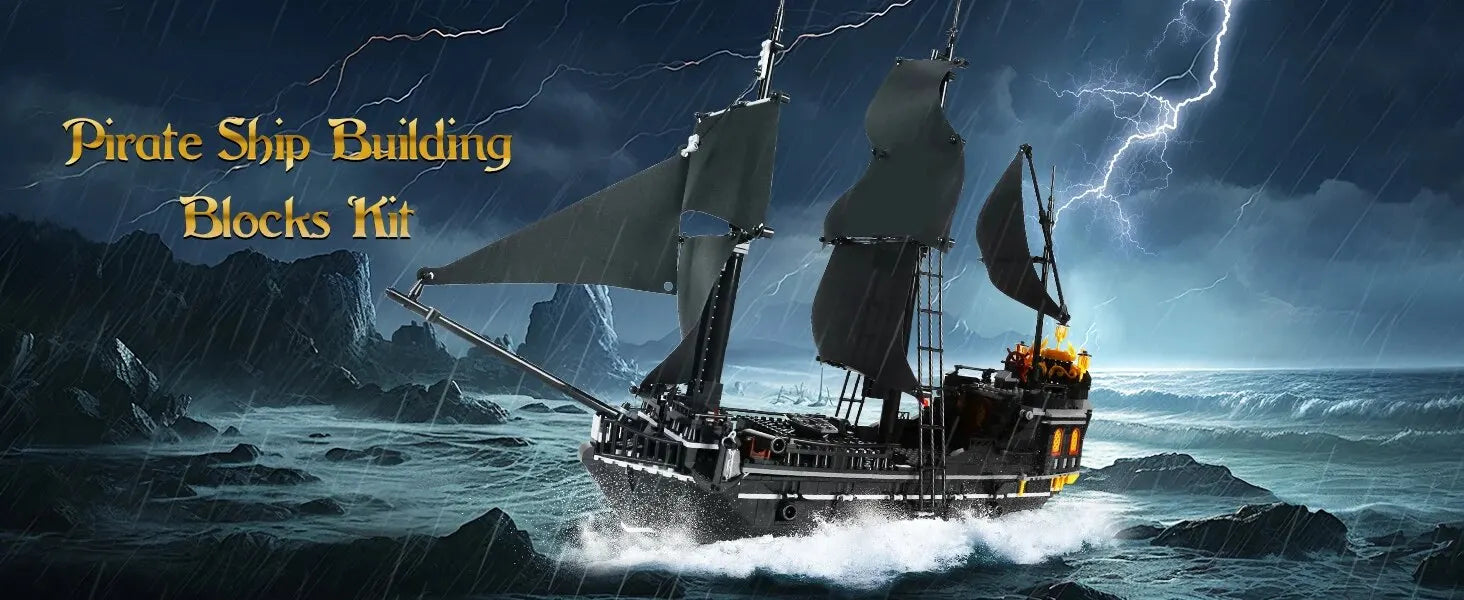 Black Pirate Ship Building Blocks Skeleton Ghost Boat Model Assembly Bricks Toys Desktop Decoration Kid Birthday Boy Adult Gifts