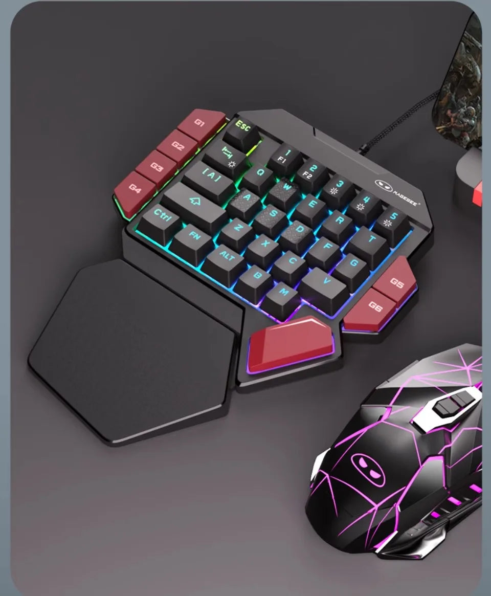 MiFuny Professional FPS Gaming Wired Mechanical One-Handed Keyboard and Mouse Set with RGB Backlit for PUBG CSGO Keyboard Kit