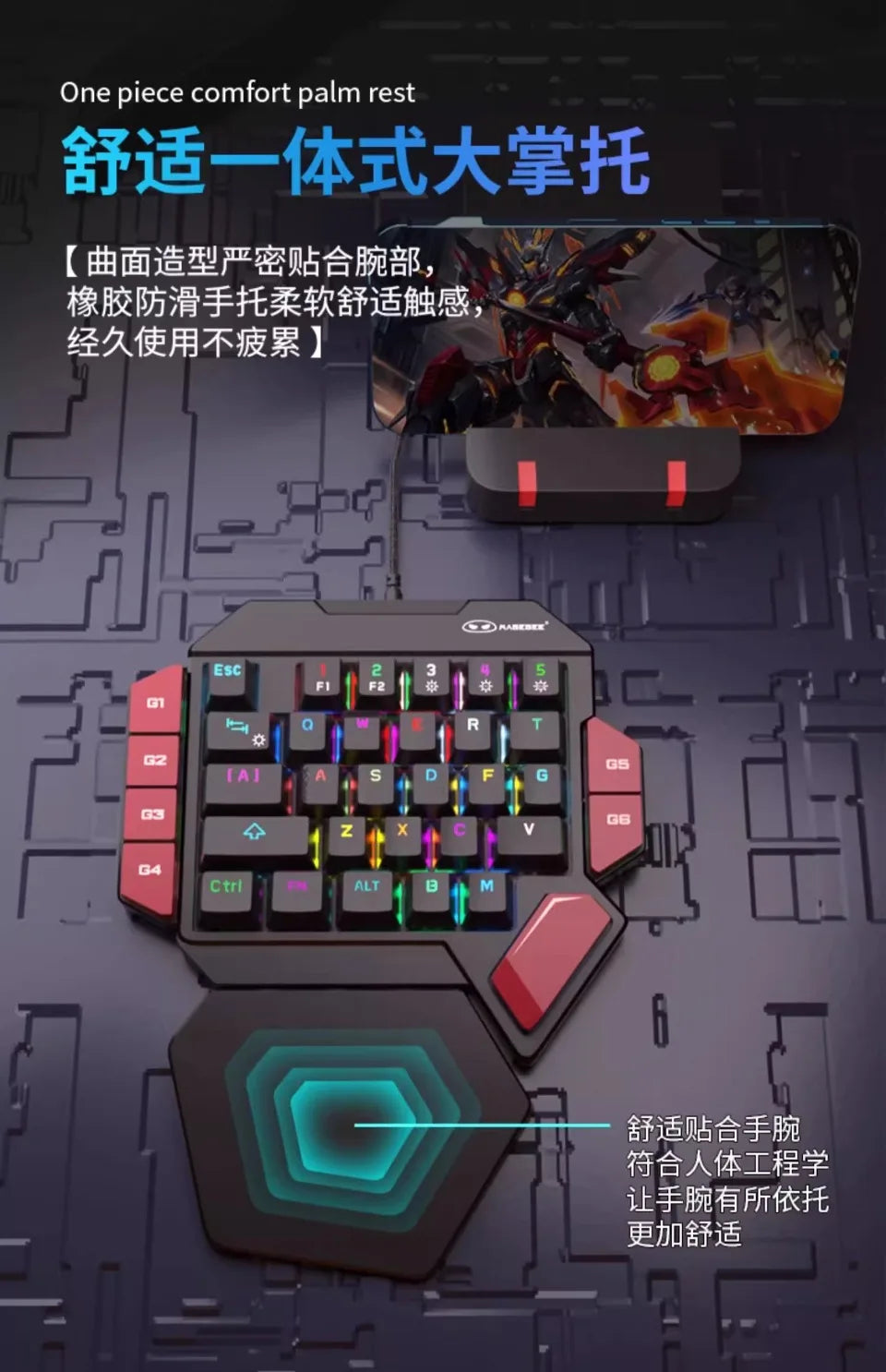 MiFuny Professional FPS Gaming Wired Mechanical One-Handed Keyboard and Mouse Set with RGB Backlit for PUBG CSGO Keyboard Kit