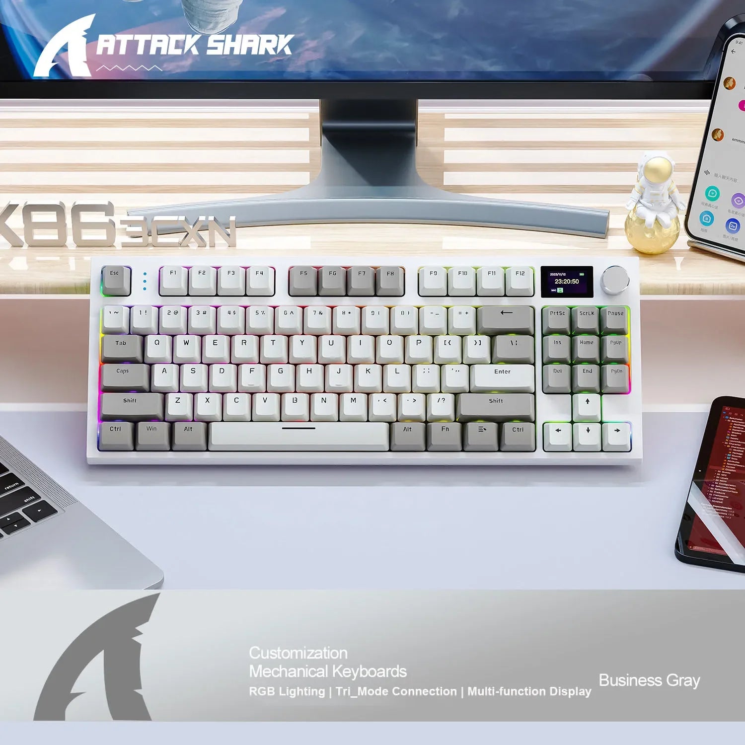 Attack Shark K86 Tri-Mode Wireless Mechanical Keyboard | RGB, Hot-Swappable, Metal Knob, TFT Display & Macro Support