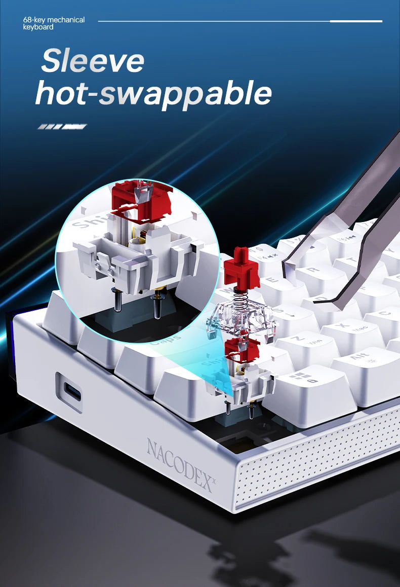 Ajazz NK68 Mechanical Gaming Keyboard full keys Hot-swappable LED strip 68 keycaps wired connection red switches
