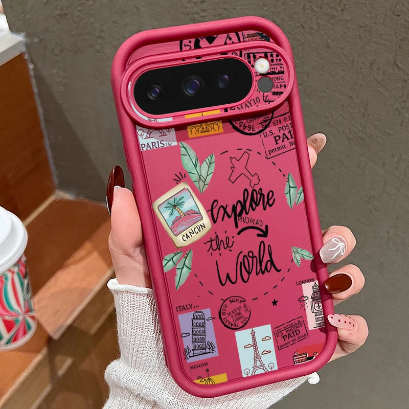 Travel Map Pattern TPU Case For Google Pixel 8 7 Pro Pixel 9 Pro XL Shockproof Soft Silicone Phone Cover For Google Pixel 7A 8A